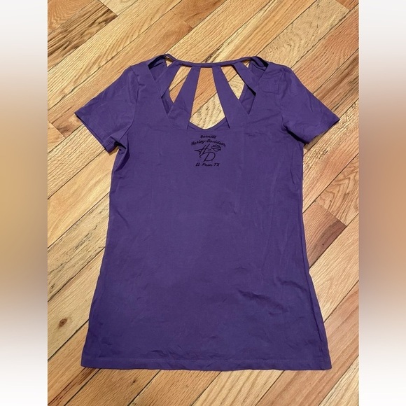 Harley Davidson Purple Cut Out T-Shirt El Paso Texas Women’s Size Large Y2K - Picture 4 of 12